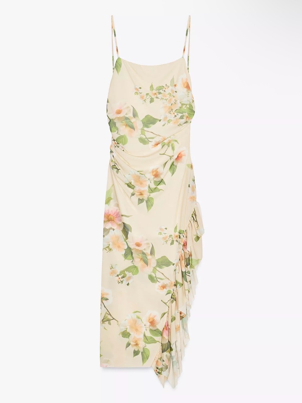 Zara Floral print ruffled dress size M in colour: sand